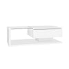 LED Wooden Glass Coffee Table with Drawer Storage for Living Room, White