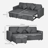 3 Seater Corner Sofa Bed w/ Storage Reversible Chaise for Living Room Dark Grey