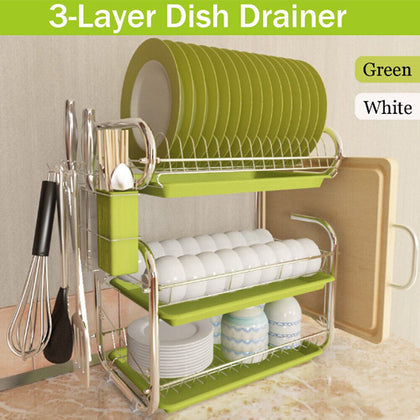 3 Tier Kitchen Counter Dish Drainer Rack Bowl Storage Holder Drying Drain Stand
