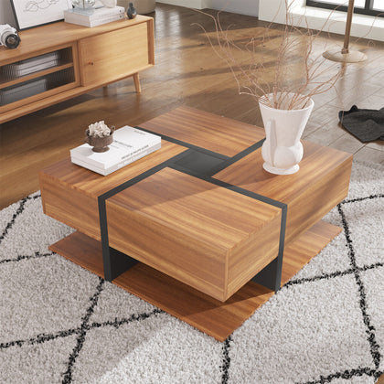 Modern Coffee Table with 4 Drawers Living Room Furniture Table Storage Space