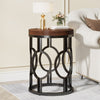 Round End Table, Industrial Side Table with Metal Hollow Frame Small Nightstand
