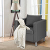 Upholstered Single Sofa Chair Grey PU Leather Leisure Single Armchair w/Pillow