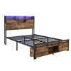 Double Metal Bed Frame with LED, Charging Port, Storage Headboard & Footboard