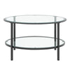 Large Round Coffee Table 2-Tier Storage Display Rack Clear Glass Top Metal Frame