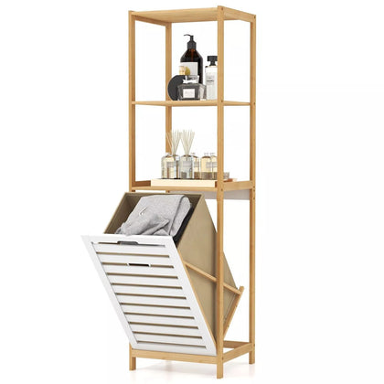 4-Tier Tilt-Out Laundry Hamper Bamboo Pull Out Laundry Hamper w/Shelves