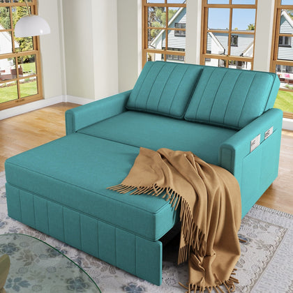 2 Seater Sofa Bed, Convertible Pull Out Sofa Bed with Adjustable Backrest, Green