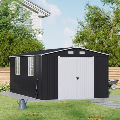 10×16FT Outdoor Storage Shed Tool Room Parking Room Utility Room 4 Windows