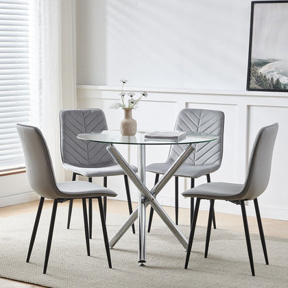 Modern 5Pcs Round Dining Table and Chairs Set 4 for Dining Room Space Saving