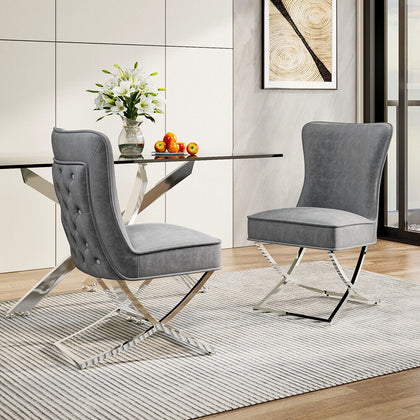 2pcs Velvet Dining Chairs Upscale Upholstered Accent Chair Armless Kitchen Seat