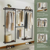 Industrial Pipe Clothes Rail Wall Mounted Garment Rack Rustic Wood Display Shelf