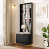 Wardrobe Set with Shoe Bench and Cushion, Wardrobe Front with Hooks, Black