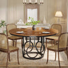 120cm Round Dining Table for 4, Wooden Kitchen Table with Sturdy Metal Base