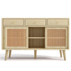 Rattan Sideboard Buffet with Storage, Cabinet with 3 Sliding Doors and 3 Drawers