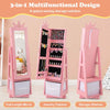 Children Jewelry Organizer Kids Jewelry Cabinet with Full-Length Mirror-Pink