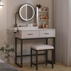 Modern Dressing Table Set with LED Light Mirror Stool Drawers Shelves Bedroom