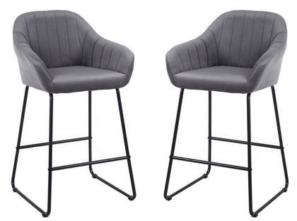 2 X Grey velvet Bar Stools fixed height Grey Breakfast Kitchen Bar