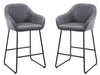 2 X Grey velvet Bar Stools fixed height Grey Breakfast Kitchen Bar