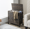 110L Laundry Basket 2-Section Rattan Laundry Hamper W/ Removable Liner Bag & Lid