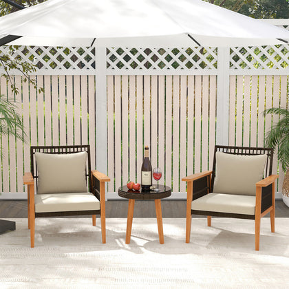 3 Piece Garden Furniture Set Patio Wicker Woven Chair Set with Coffee Table