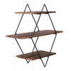 Floating Wall Mounted Display Shelf 3 Tiered Wooden Shelves Black Frame Shelving