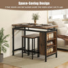 Bar Table Set 3 Piece Industrial Metal Table Stools Storage Shelves Space Saver