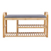 Bamboo Shoe Rack Bench w/ Seat Stool 2 Tiers Upholstered Bench Shelf Entryway