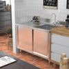 110cm Single Bowl Stainless Steel Catering Sink Cabinet w/Platform &Sliding Door