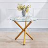 Round Clear Tempered Glass Dining Table Golden Metal Legs Dining Room Kitchen