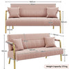 Nude pink Velvet Sofa Couch 143.5cm Gold-tone Metal Upholstered Design 2 Pillows