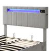 Upholstered Bed 4ft6 Double LED Hydraulic Bed Frame with Ottoman Storage Grey