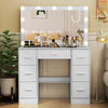 White Dressing Table with LED Lights Mirror 7 Drawers Vanity Makeup Desk Set NEW