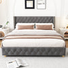 4ft6 Upholstered Double Bed Frame with Velvet Tufted Headboard & Wing Side Grey