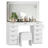 Vanity Dressing Table 11 Drawers Makeup Desk Chair Set w/LED Mirror Stool White