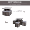 Compact Dining Table and 4 Ottoman Chairs Set Space Saving Storage Kitchen Grey
