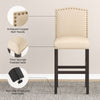 Set of 2 Bar Stools Wooden Counter Height Chair Upholstered W/ Rubber Wood Legs