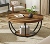 Round Coffee Table, Industrial 2-Tier Circle Coffee Table with Storage Shelves