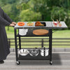 Foldable Stainless Pizza Oven Table Three-Shelf Garden Food Trolley Grill Cart