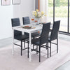 4pcs Black Faux Leather Dining Chairs & White Marble MDF Top Dining Table Set