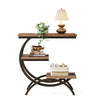 C Shaped End Table, 3 Tier Industrial Small Side Table Wood Bedside Table