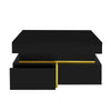 Modern High Gloss Black Side Coffee Table with 2 Storage Drawers for Living Room