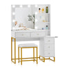 Dressing Table With LED Lights Sliding Storage & Stool Vanity Table Makeup Desk