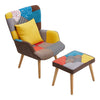 Upholstered Armchair Linen Fabric Wingback Chair Sofa with Stool Set Patchwork