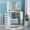 Vanity 5 Drawers Corner Dressing Table Set Makeup Desk with Mirror Stool Dresser