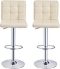 Bar Stool Set of 2 Adjustable Swivel Faux Leather Footrest Metal Beige