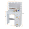 White Dressing Table Makeup Vanity Desk Set With LED Lighted Mirror, 5 Drawers