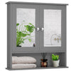 Bathroom Cabinet Wooden Wall-Mounted Mirror Cabinet w/2-Tier Adjustable Shelves