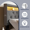 Modern Double Single Metal Bed Frame Upholstered Headboard with LED Lights Grey
