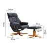 Black Leather Sofa Recliner Armchair Lounge Swivel Chair W/Foot Stool Wood Base