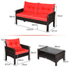 4 Pieces PE Rattan Patio Conversation Set Outdoor Rattan Furniture w/ Cushions