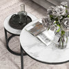 Nesting Coffee Table Set of 2, Marble-Effect Glass Round Side Tables, White